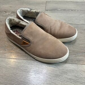 Olukai Pehuea Heu Tan Leather Shearling Lined Slip On Sneakers Womens Size 9